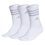 adidas Women's 3-Stripe Crew Socks (3-Pair) with Arch Compression, White/Clear Onix Grey, Medium