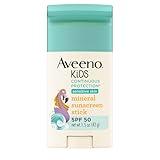 Aveeno Kids Continuous Protection Zinc Oxide Mineral Sunscreen Stick for Sensitive Skin, Face & Body Sunscreen Stick for Kids with Broad Spectrum SPF 50, Sweat- & Water-Resistant, 1.5 oz