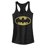 DC Comics Warner Brothers Women's Batman Yellow Bat Racerback Tank Top, Black, Small
