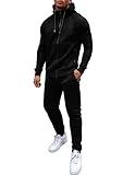 COOFANDY Men's Tracksuit Casual Athletic Full-Zip Sweatsuit Black Jogger Suits 2 Piece Outfit with Zipper Pockets (Black L)