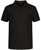 Nautica Boys' School Uniform Short Sleeve Polo Shirt, Button Closure, Moisture Wicking Performance Material, Black 001, 10-12