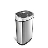 NINESTARS DZT-50-9 Automatic Touchless Infrared Motion Sensor Trash Can, 13 Gal 50L, Stainless Steel Base (Oval, Silver/Black Lid)