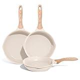 JEETEE Nonstick Frying Pans Set, Skillets Set 3 Pcs, 8" 9.5" 11" Granite Non-Stick Frying pan, Cookware Set with Bakelite Handle, Compatible with All Stovetops (Gas, Electric & Induction), Beige