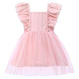 TENTIDE Baby Girl Ruffle Dress Boho Sleeveless Tulle Solid Color Dresses Princess Holidays Summer Dress(Pink, 0-3 Months)