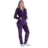 Yasumond Velour Tracksuit Womens Sports Solid Workout Purple Zipper Hoodie and Pants 2 Pieces Sweatsuit Set L