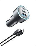 Anker Compact Fast Car Charger 3 Ports 67W - High Speed Charging for iPhone 16/15/14, Galaxy S23, iPad Air, and More - USB-C to USB-C Cable Included for Easy Connection