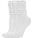 AugRing Women's Scrunch Crew Socks Retro 3-Pack Solid Cotton Boot Calf Socks Chunky Ribbed Cozy Slouchy Socks Size 5-11 (US, Alpha, One Size, Regular, Regular, 3 Pack White)