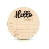 Baby Announcement Sign, 5.9 Inch Wooden Hello World Newborn Welcome Sign Birth Baby Name Plaques for Photo Props Baby Shower Hospital Nursery(Black)