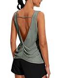 addigi Womens Workout Tank Tops Running Tops Open Back Athletic Yoga Top Sleeveless Gym Exercise Lightweight Quick Dry Shirt Olive Green Medium