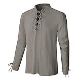 CARUHIF Men's Renaissance Shirt Pirate Medieval Viking top Linen Long Sleeved Halloween Costume(Z2826GN,XL)