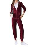 HOTOUCH Velvet Track Suits for Women Set Warm Up Track_Suit Set Athletic Velour Zip Up Hoodie and Sweat Pants Wine Red,M