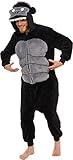 Silver Lilly Gorilla Costume - Adult Plush One Piece Animal Pajamas (Black, X-Large)