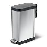 Glad Slim Trash Can with Clorox Odor Protection - Narrow Kitchen Garbage Bin with Soft Close Lid, Step On Foot Pedal and Waste Bag Roll Holder, Stainless Steel, 45 Liter