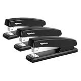 Amazon Basics Desktop Stapler with 1000 Staples, Office Stapler, Lightweight, Easy to Use, 25 Sheet Capacity, Non-Slip, Black, 3 Pack