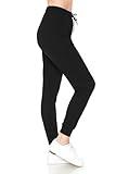 Leggings Depot Womens Classic Jogger Pants - Track Cuff Sweatpants with Pockets, Black, Medium