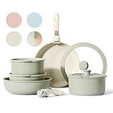 CAROTE Pots and Pans Set, Nonstick Cookware Set Detachable Handle, 11pcs Induction Kitchen Cookware Sets Non Stick with Removable Handle, RV Cookware Set, Oven Safe, Sage Green