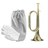 CashBeat Gold Plated Bugle Horn, Brass Cavalry Trumpet Instrument with Bag & Gloves, Ideal for Military Orchestra and Festival Atmosphere Performances, 1 Piece