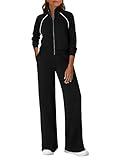 PRETTYGARDEN Womens 2 Piece Outfits Sweatsuits 2025 Fall Full Zip Sweatshirts Workout Pants Matching Lounge Sets Tracksuits (Black,X-Large)