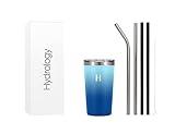 H2 HYDROLOGY Classic Tumbler With Lid and Four Straws | Double Wall Vacuum Insulated Stainless Steel Tumbler | Anti-Slip for Coffee, Tea (16 oz, Cool Water)