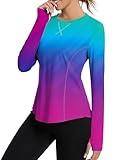 Avoogue Women's UPF 50+ UV Shirts Long Sleeve Workout Sun Shirt Outdoor Gym Hiking Tops Quick Dry Lightweight(Gradient Rainbow,S)