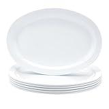 Amazon Basics Melamine Oval Platter Narrow Rim, 6 Piece Set, 13 in x 9.75 in, White (Previously AmazonCommercial brand)