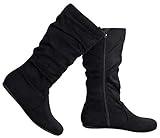 Olivia K Womens Low Heel Mid-Calf Slouchy Suede Slip On Casual Boots with Side Zipper