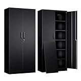 Yizosh Metal Garage Storage Cabinet with 2 Doors and 5 Adjustable Shelves - 71" Steel Lockable File Cabinet,Locking Tool Cabinets for Office,Home,Garage,Gym,School (Black)