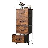 WLIVE Dresser with 4 Drawers, Fabric Storage Tower, Organizer Unit for Bedroom, Hallway, Entryway, Closets, Sturdy Steel Frame, Wood Top, Easy Pull Handle, Rustic Brown Wood Grain Print