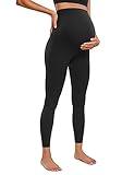 CRZ YOGA Womens Butterluxe Maternity Leggings Over The Belly 25" - Buttery Soft Workout Activewear Yoga Pregnancy Pants Black Small