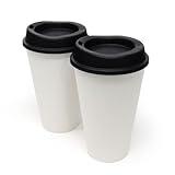 Rolling Sands USA Made 16 oz Reusable Coffee Cups with Lids 2 Pk, To Go Travel Cups, Hot or Cold Drinks, Dishwasher and Microwave Safe, White Cups, Black Lids