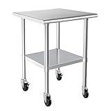 HARDURA Stainless Steel Table with Wheels 24 x 30 Inches Casters NSF Heavy Duty Commercial Work & Prep Table with Undershelf and Galvanized Legs for Restaurant Kitchen Bar and Hotel Garage