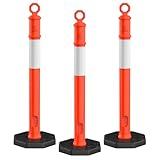 RoadHero 45 Inch 3 Pack Delineator Post with Base, Orange Traffic Delineator Posts Cones with Reflective Collars for Parking Lots, Road Safety, Construction Events