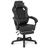 MoNiBloom Ergonomic Gaming Chair Adjustable Height Ergonomic Racing Chair Carbon Fiber Leather High Back Video Game Chair with Footrest and Lumbar Support for Adult Teen Home Bedroom Gaming, Black