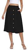 Yincro Women's Flowy Midi Skirt Summer Pleated High Waisted Casual Button Front Skirts with Pockets (Black, M)