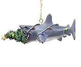 Bella Haus Christmas Shoppe Great White Shark Eating a Christmas Tree Ornament | 4” Quirky Handcrafted Holiday Decor for Shark Lovers, Fun & Unique Tree Decoration!