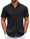 COOFANDY Men's Button Down Short Sleeve Shirt Slim Fit Muscle Dress Shirt Black