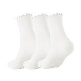 Ceoon 3 Pairs Pilates Socks with Grips Non-slip Ruffle Yoga Socks Grip Socks for Women (Polycotton, Socks set 4)