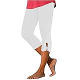 FOCLMP Women Capri Leggings 2024 Dressy Casual Summer Capris Knee Length Crop Pants Trendy Lightweight Ladies Clothing Womens Capris with Pockets Stretch White 3X