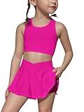 SOLY HUX Toddler Girl's 2 Piece Workout Outfits Crop Tank Tops and Skort Skirt Set Plain HotPink 6Y