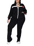 UOUA Plus Size Jogging Suit for Women 2 Piece Sweatsuit Set Long Sleeve Jacket & Jogger Pants Two Piece Outfits Track Suit Black XL