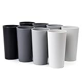 ZAINCA 26-ounce Plastic Drinking Glasses Stackable Tumblers Water Cups Mixed Drinkware, set of 8 Grey Stone Reusable Shatter-resistant Dishwasher Safe