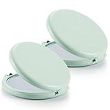 Getinbulk Compact Mirror for Purse, Set of 2 Double-Sided 1X/2X Magnifying Metal Pocket Makeup Mirrors(Round, Cyan)