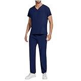 Cambkatl Men's Scrubs Set – Classic V Neck Stretch Top & Bottom Workwear Uniforms with Pockets