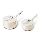 Caraway Nonstick Ceramic Sauce Pans with Lids (3 qt & 1.75 qt) - Non Toxic, PTFE & PFOA Free - Oven Safe & Compatible with All Stovetops (Gas, Electric & Induction) - Cream