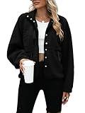 Yanekop Womens Fleece Jacket Fuzzy Long Sleeve Short Coats Button Down Sherpa Outerwear with Pockets(A Black,M)