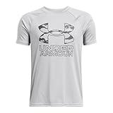 Under Armour Boys Tech Hybrid Print Short Sleeve T Shirt, (012) Mod Gray/Black/Black, X-Large