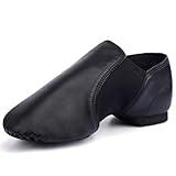 Linodes Unisex 006 PU Leather Upper Slip-on Jazz Shoe for Women and Men's Dance Shoes-Black 11M