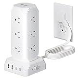 Power Strip Tower, SUPERDANNY 12 Outlets with 35W USB(2 USB-A & 2 USB-C) Charging Station, 1625W/13A, 1700J Surge Protector, 6.5ft Flat Plug Extension Cord with Multiple Outlets for Home, Office, Dorm