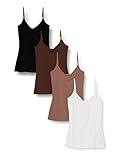 Amazon Essentials Women's Slim-Fit Knit V-Neck Layering Cami (Available in Plus Size), Pack of 4, Brown/Multi Color, Large