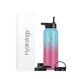 H2 Hydrology Sport Water Bottle 3 LIDS (Straw Lid & Spout Lid) | Double Wall Vacuum Insulated Stainless Steel Wide Mouth | Sports Hot & Cold Leak Proof Sweat Free Thermos (40 oz, Rainbow Magic)